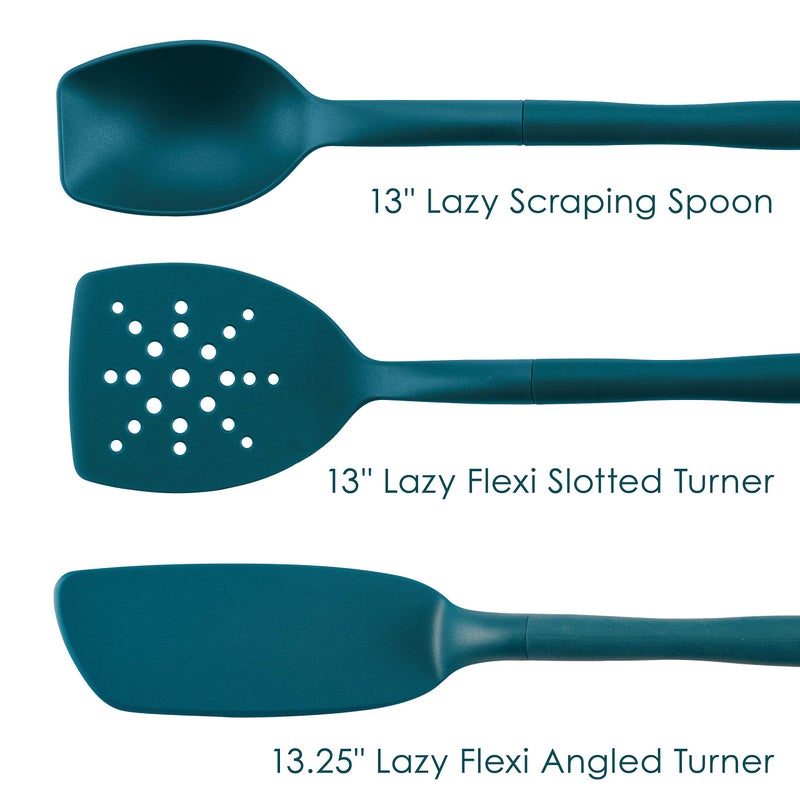 Rachael Ray Tools and Gadgets Spoon, Slotted and Solid Turners Set/ Cooking Utensils - 3 Piece, Teal Blue - Image 2